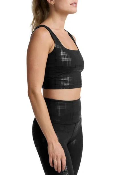Beyond Yoga Beyond The Studio Plaid Metallic Crop Tank In Black