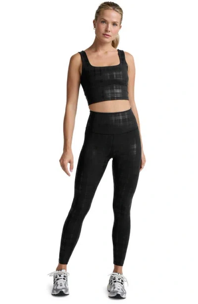 Beyond Yoga Beyond The Studio Plaid Metallic Crop Tank In Black