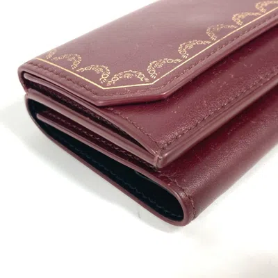 Pre-owned Cartier Wine Red Leather Wallet (tri-fold) () In Burgundy