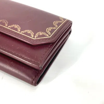 Pre-owned Cartier Wine Red Leather Wallet (tri-fold) () In Burgundy