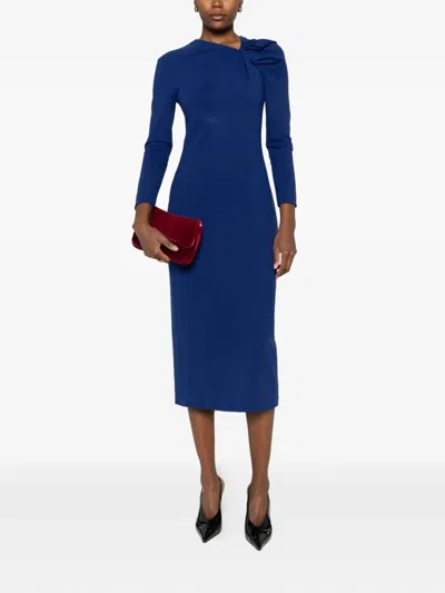Emporio Armani Asymmetric Neckline Draped Midi Dress In Blue