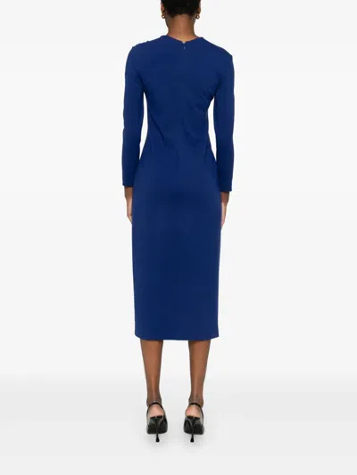 Emporio Armani Asymmetric Neckline Draped Midi Dress In Blue