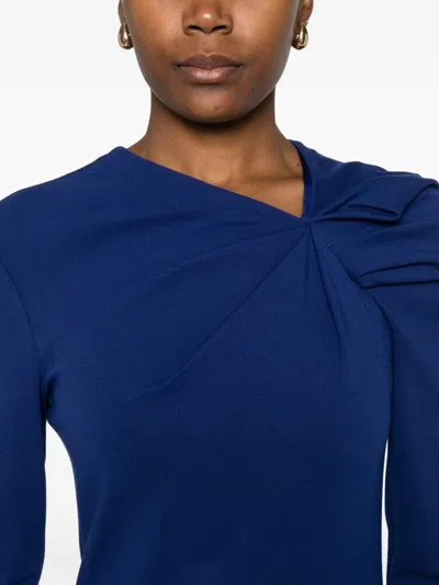 Emporio Armani Asymmetric Neckline Draped Midi Dress In Blue