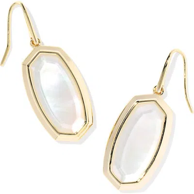 Kendra Scott Imitation Pearl 14k Gold Plated Over Brass Dani Bezel Drop Earrings In Gold