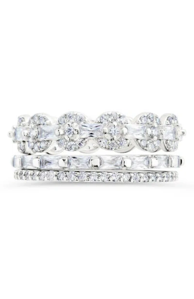 Sterling Forever Melody Set Of 3 Sterling Silver Cubic Zirconia Stackable Rings In Metallic