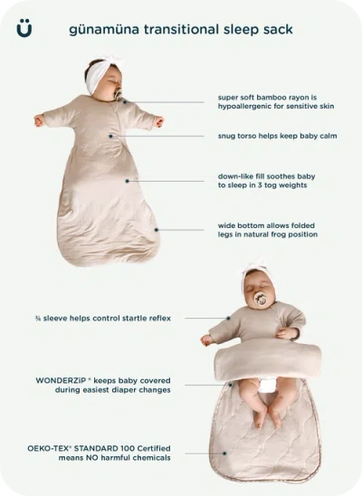 Gunamuna Long Sleeve Transitional Swaddle Sleep Bag, 1.0 Tog In Gray