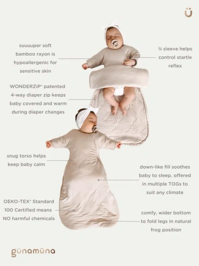 Gunamuna Long Sleeve Transitional Swaddle Sleep Bag, 1.0 Tog In Gray