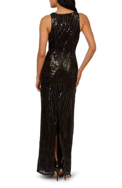 Adrianna Papell Women's Sequin Crewneck Sleeveless Gown In Black