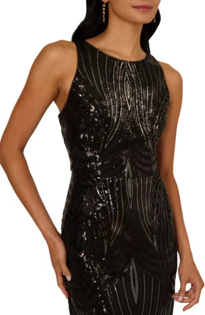 Adrianna Papell Women's Sequin Crewneck Sleeveless Gown In Black