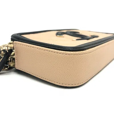 Pre-owned Chanel Beige Black Grained Calfskin Chain/shoulder Wallet () In Multi