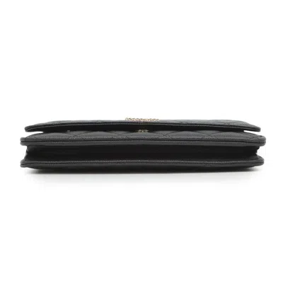 Pre-owned Chanel Black Grained Calfskin Chain/shoulder Wallet ()