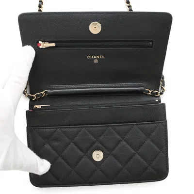 Pre-owned Chanel Black Grained Calfskin Chain/shoulder Wallet ()