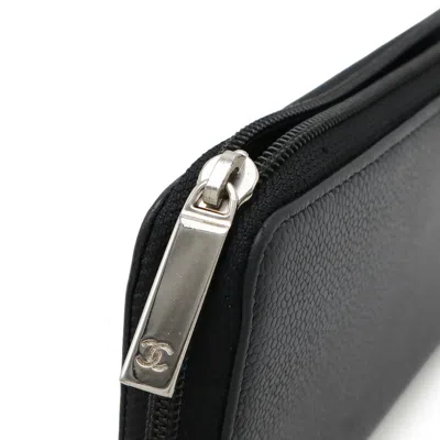 Pre-owned Chanel Black Grained Calfskin Long Wallet (bi-fold) ()