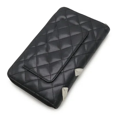 Pre-owned Chanel Black Pink White Leather Long Wallet (bi-fold) () In Multi