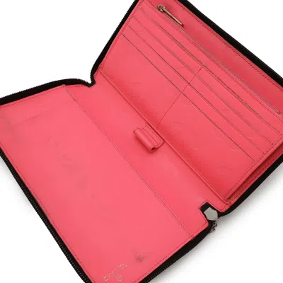 Pre-owned Chanel Black Pink White Leather Long Wallet (bi-fold) () In Multi