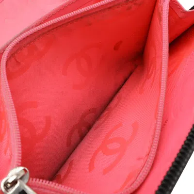 Pre-owned Chanel Black Pink White Leather Long Wallet (bi-fold) () In Multi