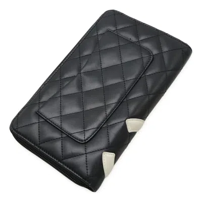 Pre-owned Chanel Black Pink White Leather Long Wallet (bi-fold) () In Multi
