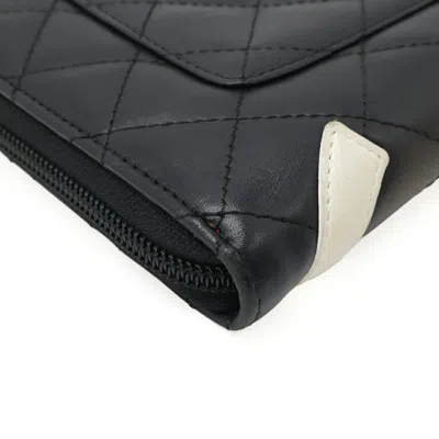 Pre-owned Chanel Black Pink White Leather Long Wallet (bi-fold) () In Multi