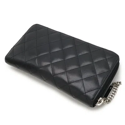Pre-owned Chanel Cambon Black Pink Leather Long Wallet (bi-fold) () In Multi