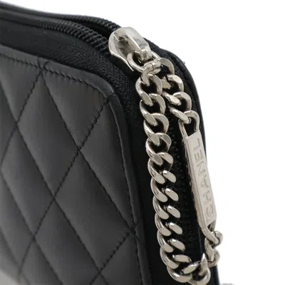 Pre-owned Chanel Cambon Black Pink Leather Long Wallet (bi-fold) () In Multi