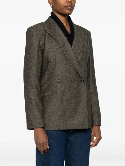 Apc Buttoned Double-breasted Jacket In Brown