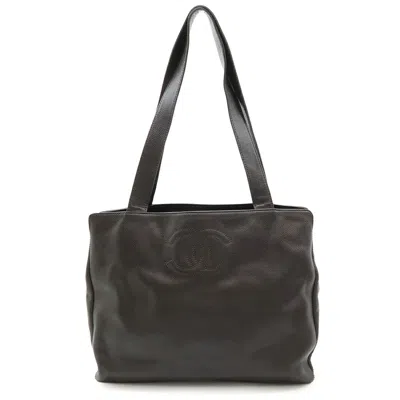 Pre-owned Chanel Dark Brown Grained Calfskin Shoulder Bag Tote Bag ()