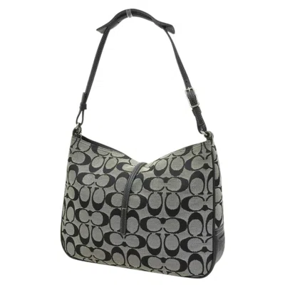 Pre-owned Coach Signature Black Gray Signature Line Leather Shoulder Bag ()