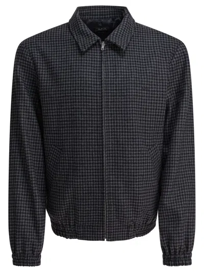 Apc Gilbert Zip-up Houndstooth Jacket In Gray