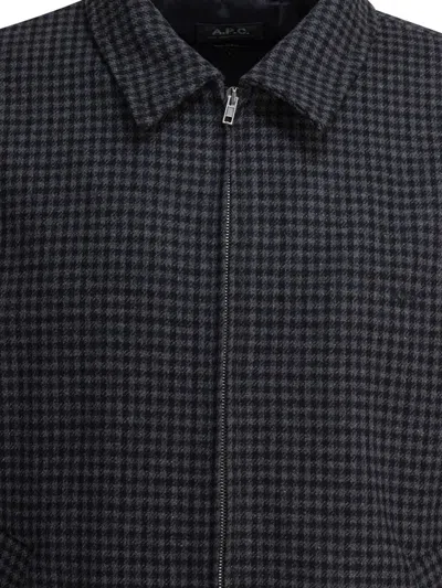Apc Gilbert Zip-up Houndstooth Jacket In Gray