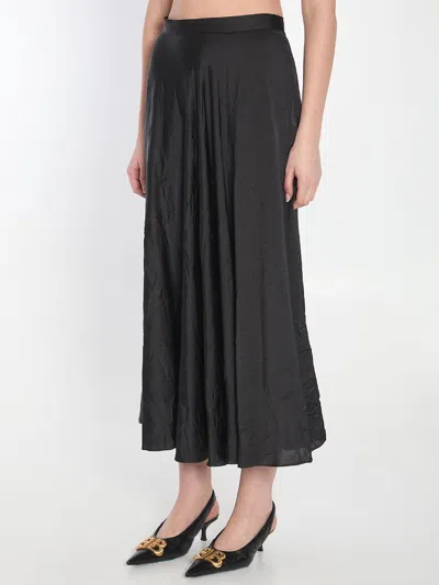 Balenciaga Hybrid Pleated Wool-ramie Midi Skirt In Black
