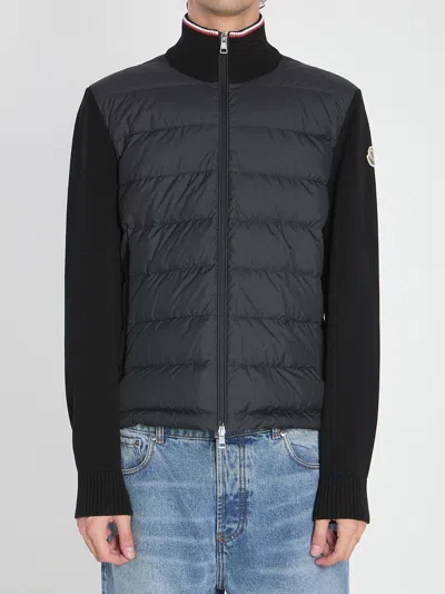 Moncler Cotton Cardigan Quilted Tricolor Collar In Black