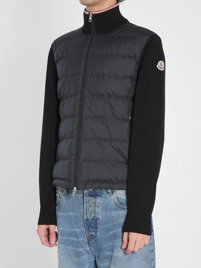 Moncler Cotton Cardigan Quilted Tricolor Collar In Black