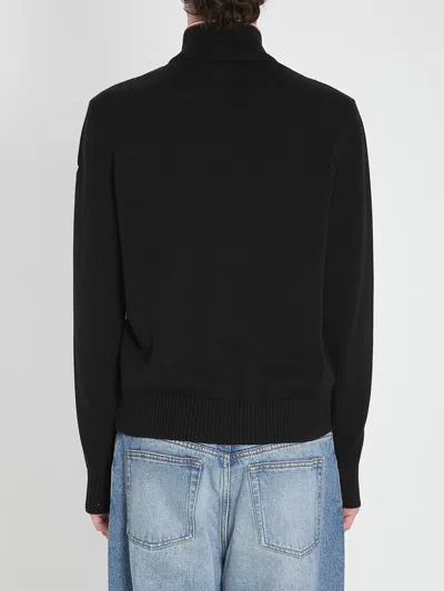 Moncler Cotton Cardigan Quilted Tricolor Collar In Black