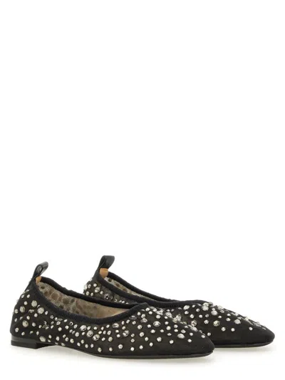 Tory Burch Black Ballet Flats With All-over Crystals Application In Tech Fabric Woman In Black