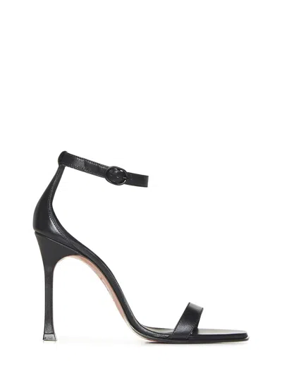 Amina Muaddi Nappa Leather Sandals With Delicate Ankle Strap In Black
