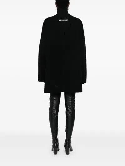 Balenciaga Half Zip High Neck Poncho In Black