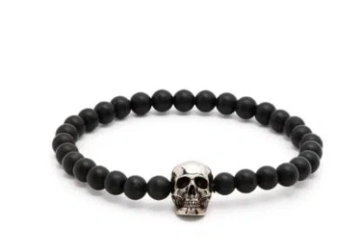 Alexander Mcqueen Skull Beaded Elastic Bracelet In Black