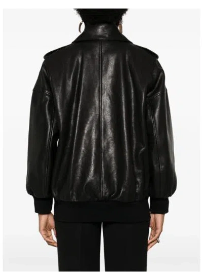 Alexander Mcqueen Black Leather Jacket With Epaulettes In Black