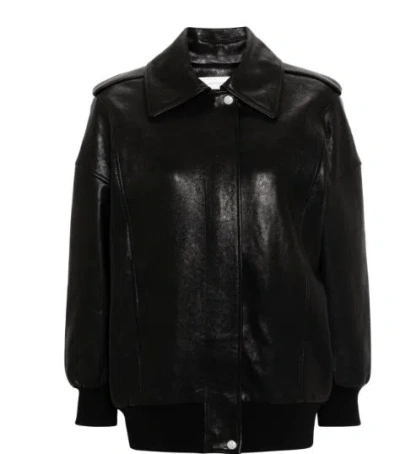 Alexander Mcqueen Black Leather Jacket With Epaulettes In Black