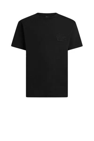 Etro Pegaso Embroidered T-shirt Short Sleeves In Black