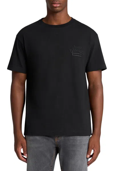 Etro Pegaso Embroidered T-shirt Short Sleeves In Black