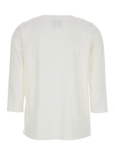 Plain White T-shirt With Round Neck And Three-quarter Sleeves In Fabric Woman In White