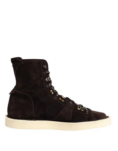 Dolce & Gabbana Brown Suede Lace Up Ankle Short Boots Shoes In Brown