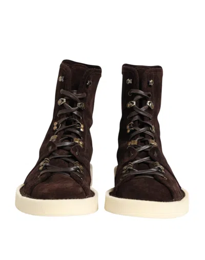 Dolce & Gabbana Brown Suede Lace Up Ankle Short Boots Shoes In Brown
