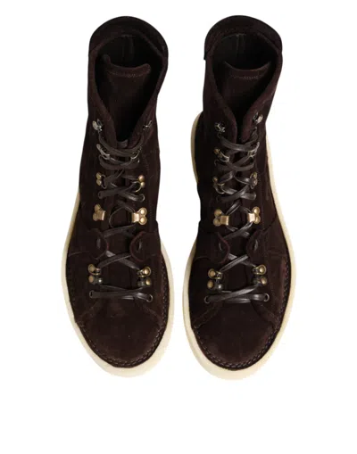 Dolce & Gabbana Brown Suede Lace Up Ankle Short Boots Shoes In Brown