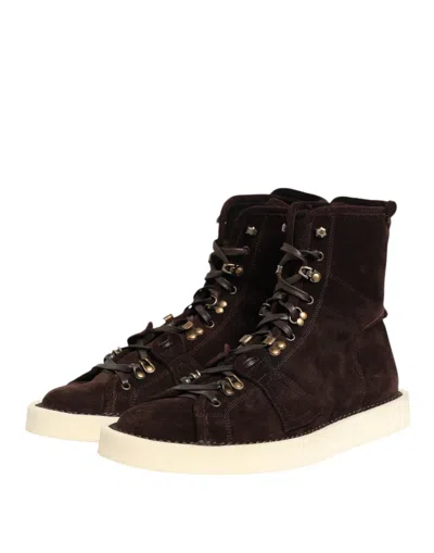 Dolce & Gabbana Brown Suede Lace Up Ankle Short Boots Shoes In Brown