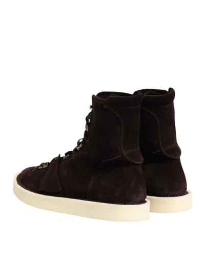 Dolce & Gabbana Brown Suede Lace Up Ankle Short Boots Shoes In Brown