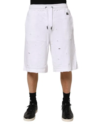 Pre-owned Dolce & Gabbana White Ripped Mid Waist Casual Bermuda Men's Short ()