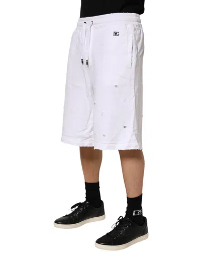 Pre-owned Dolce & Gabbana White Ripped Mid Waist Casual Bermuda Men's Short ()