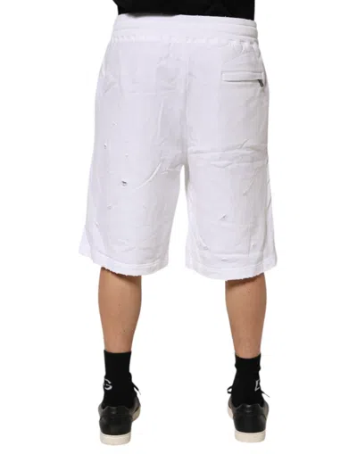 Pre-owned Dolce & Gabbana White Ripped Mid Waist Casual Bermuda Men's Short ()